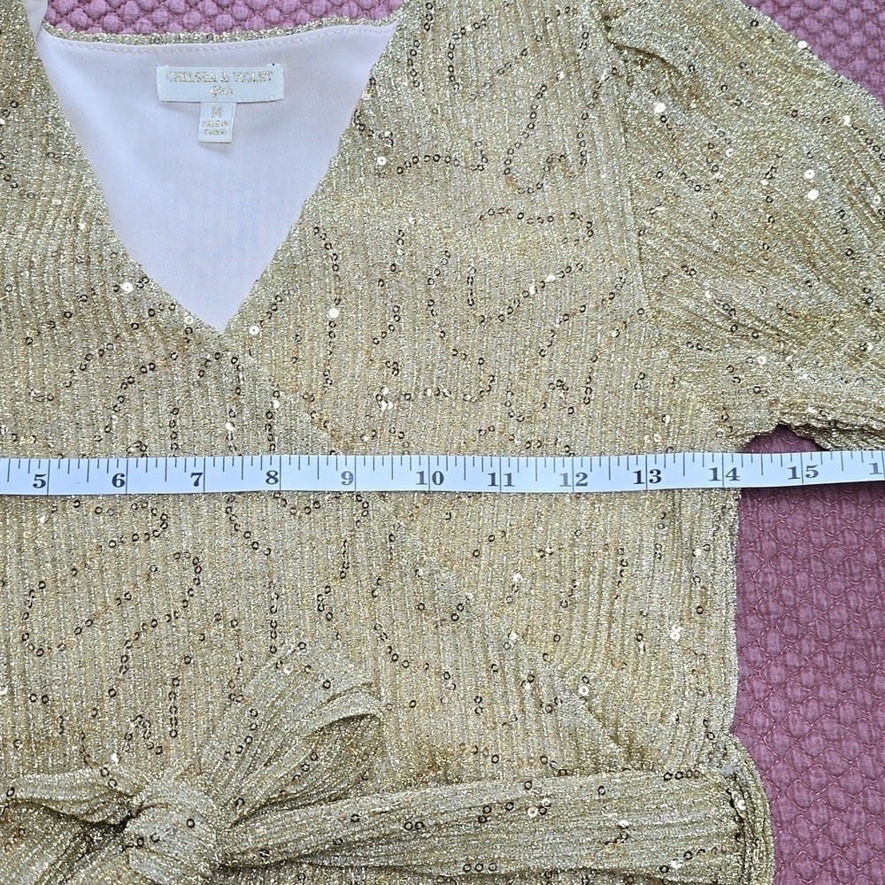 Chelsea & Violet Gold Short Puff Sleeve Sequin Embellished Jumper Medium - Picture 8 of 16